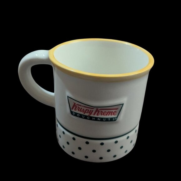 Krispy Kreme Coffee Mug 3D Doughnut In Bottom Green Polka Dots Red Logo Yellow T - Picture 1 of 7